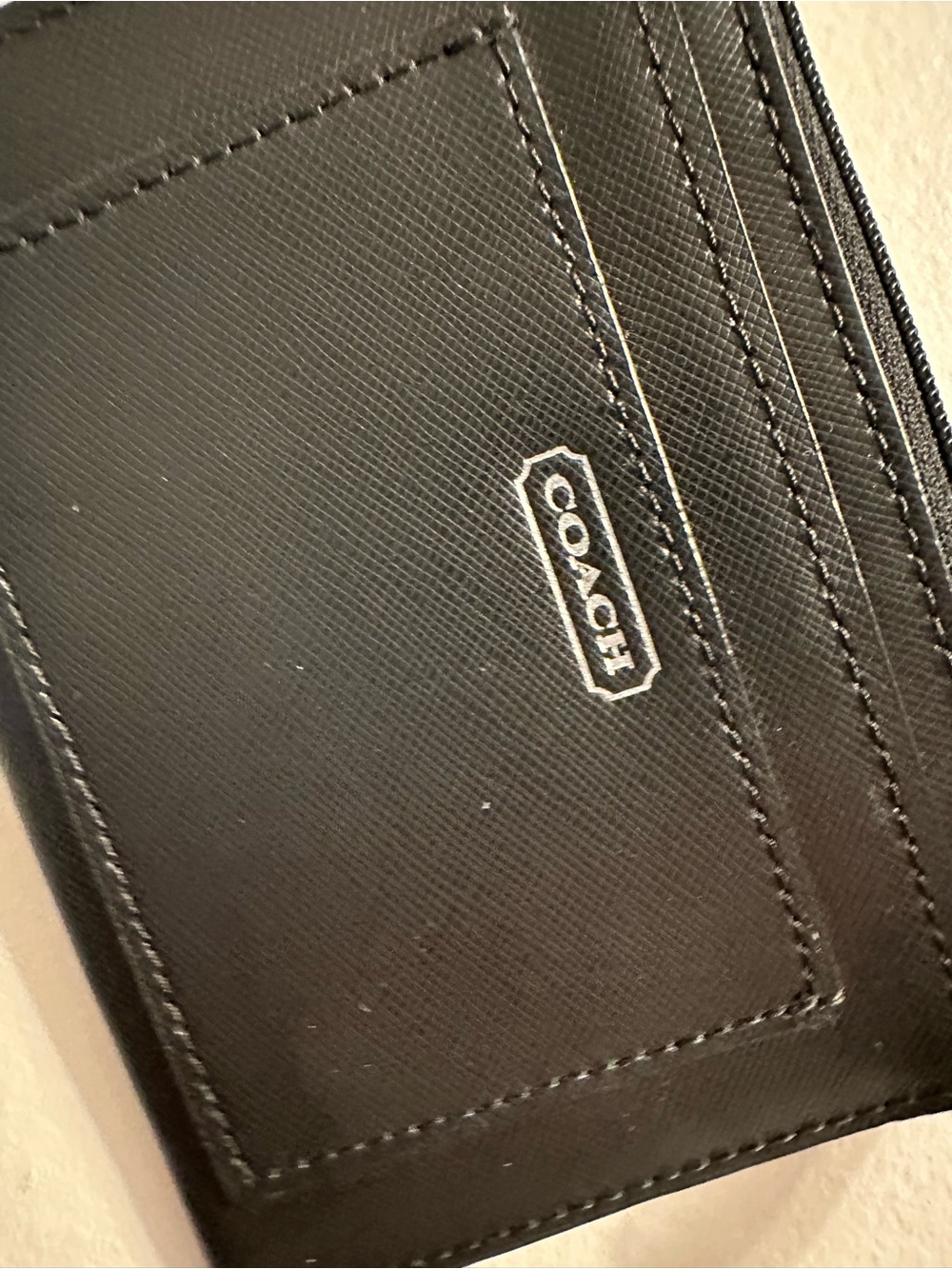 #856 Coach Black Leather Card Case with Embossed Logo